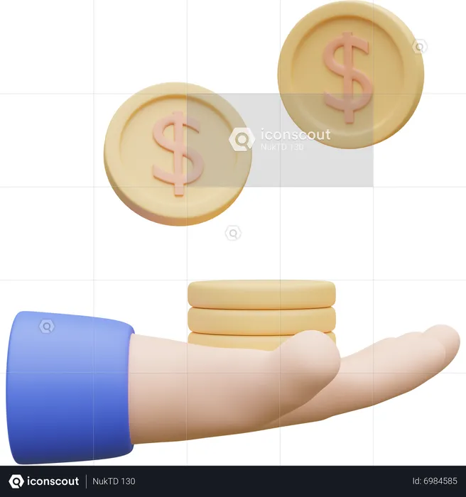 Dollar Coins In Hand  3D Icon