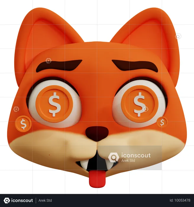 Dollar Cute Fox Eyes Emoji Emoji 3D Icon