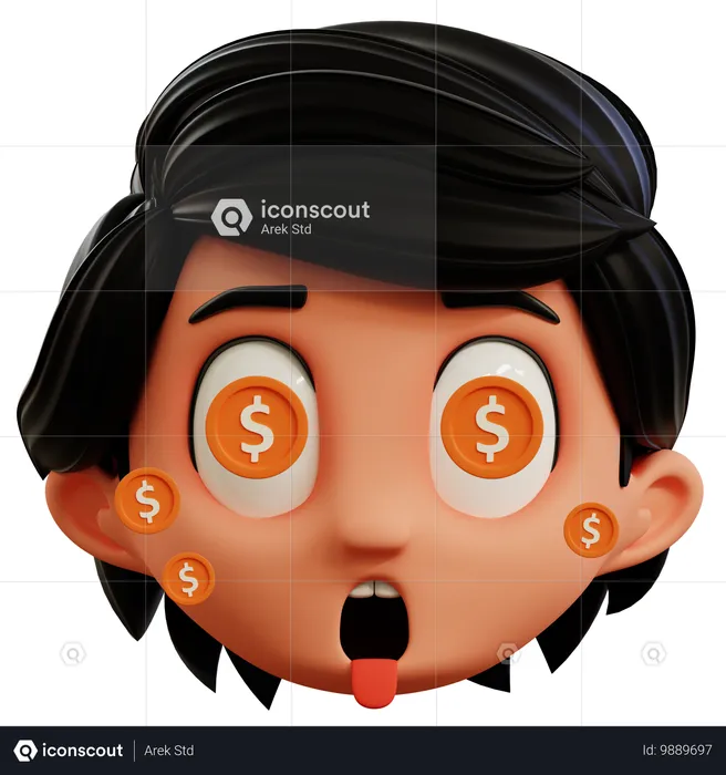 Dollar dans l'émoticône des yeux de garçon Emoji 3D Icon