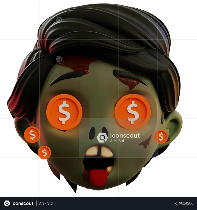 Dollar dans les yeux de zombie emoji Emoji 3D Icon