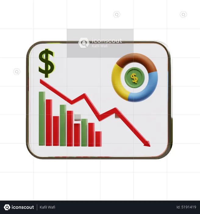 Dollar Down Financial Chart  3D Icon