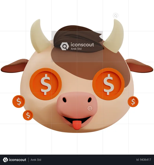 Dollar In Cute Cow Eyes Emoji Emoji 3D Icon