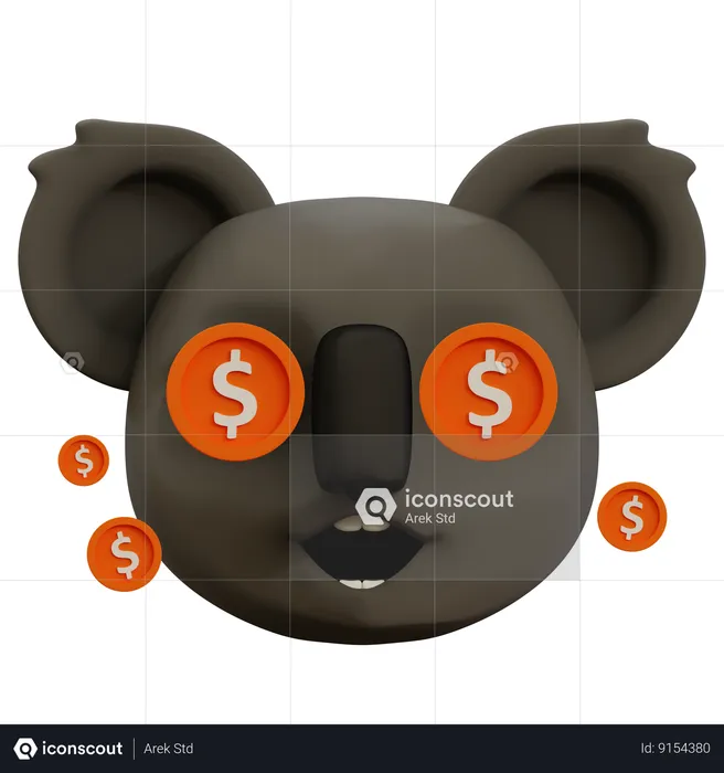 Dollar In Cute Koala Eyes Emoji Emoji 3D Icon