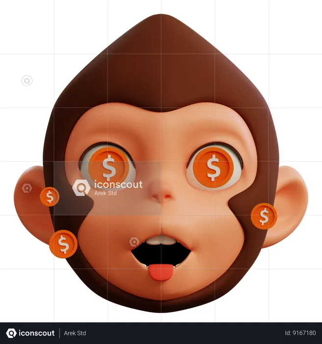 Dollar In Cute Monkey Eyes Emoji 3D Icon