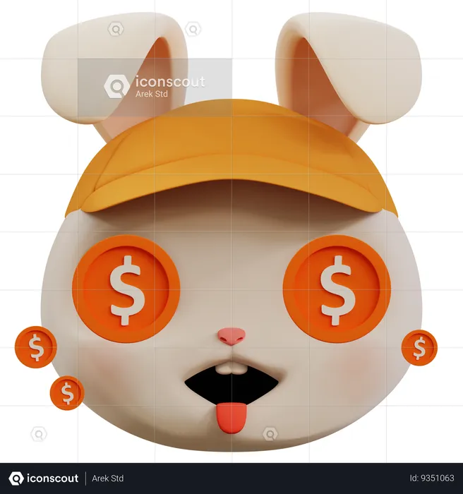 Dollar In Cute Rabbit Eyes Emoji Emoji 3D Icon