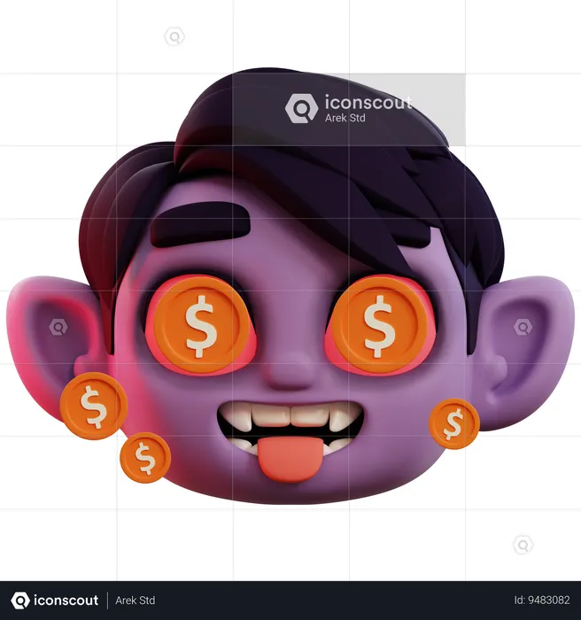 Dollar In Cute Vampire Eyes Emoji 3D Icon