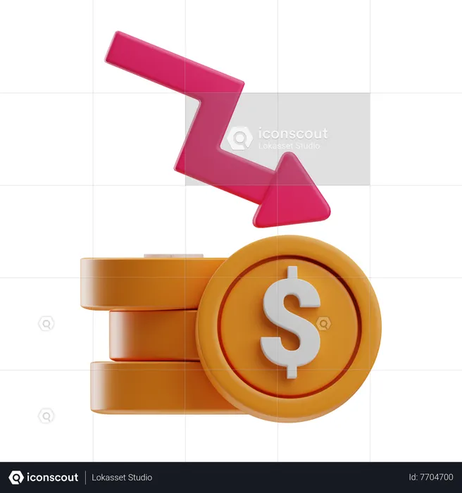 Dollar Value Descrease  3D Icon