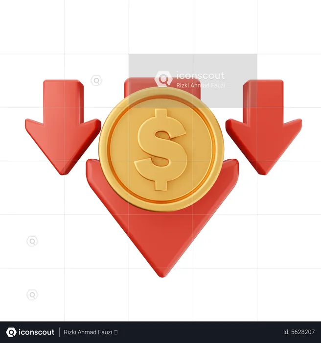 Dollar Value Down  3D Icon