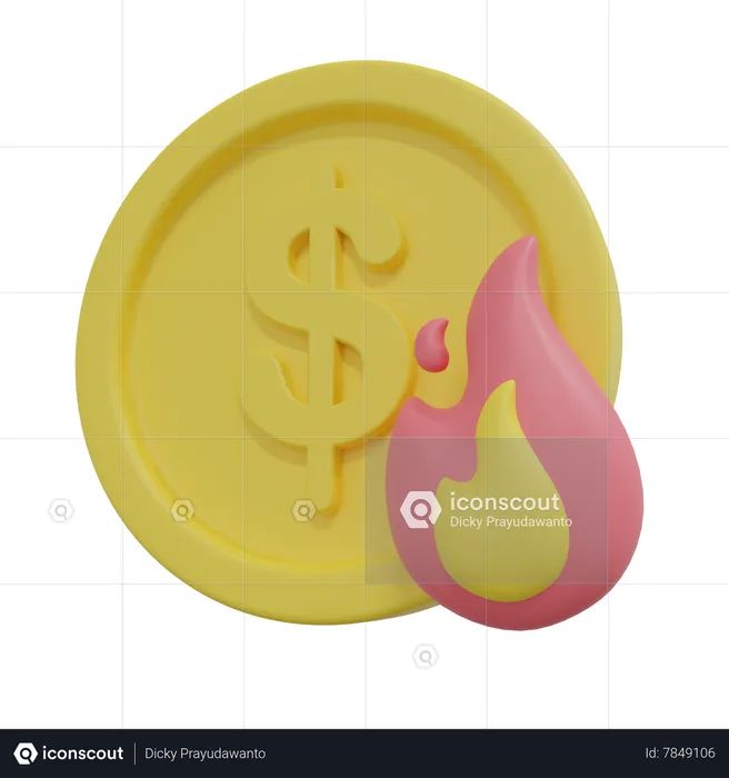 Dollars Burning  3D Icon