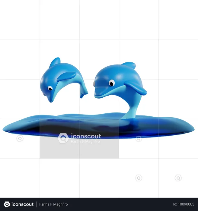 Dolphin Duo in Water  3D Icon