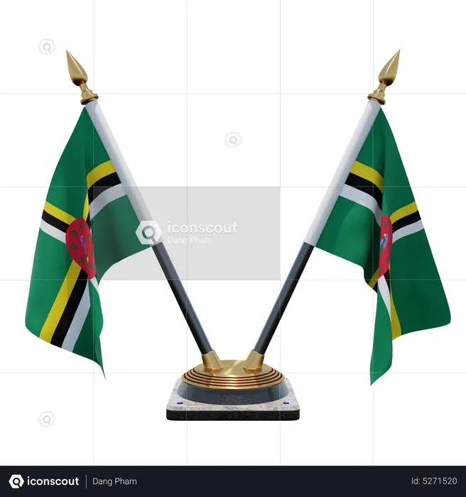 Dominica Double (V) Desk Flag Stand Flag 3D Icon