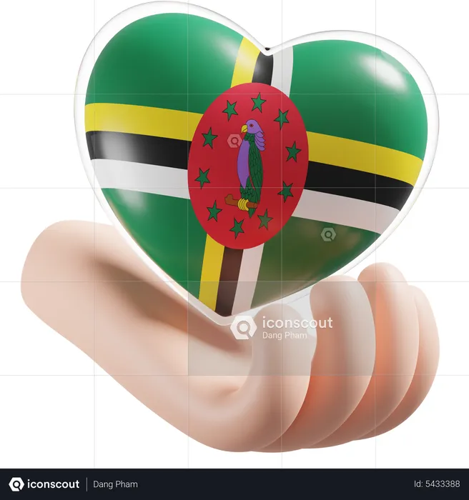 Dominica Flag Heart Hand Care Flag 3D Icon