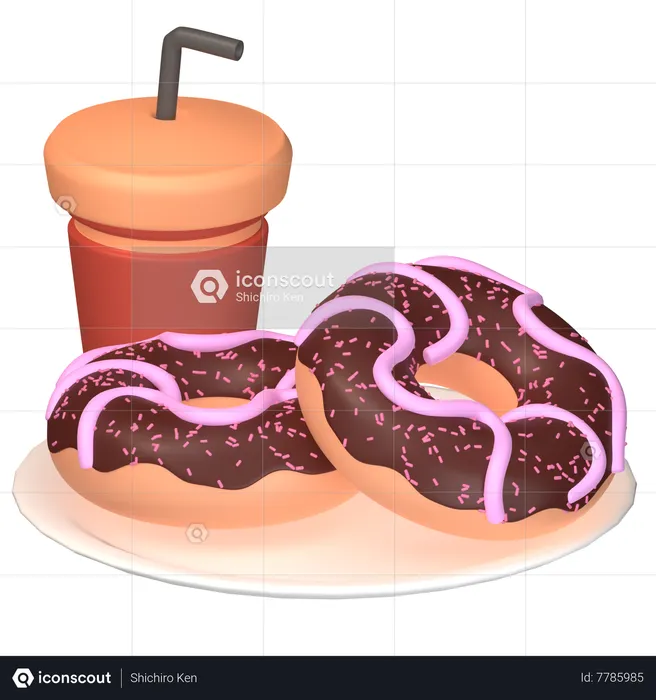 Donuts And Drink  3D Icon