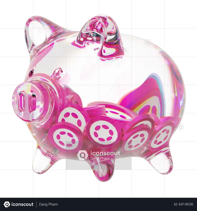 Dot Clear Glass Piggy Bank With Decreasing Piles Of Crypto Coins  3D Icon