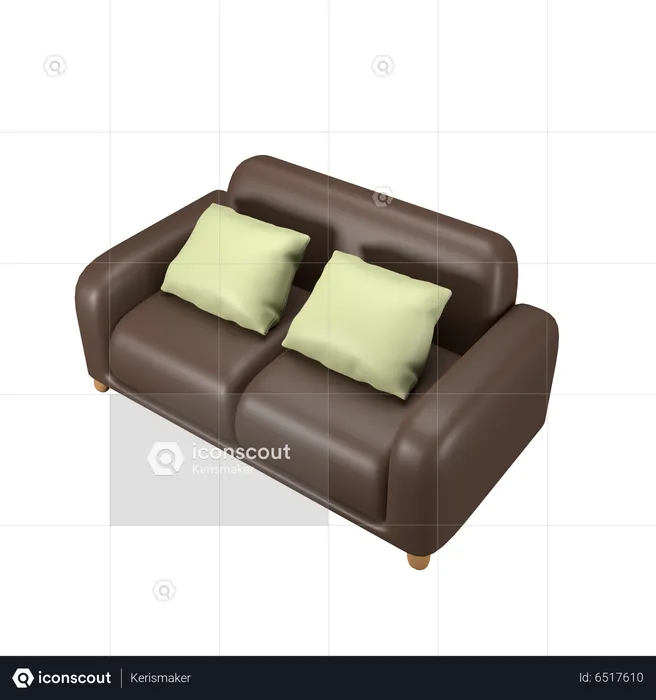 Double Sofa With Pillow  3D Icon