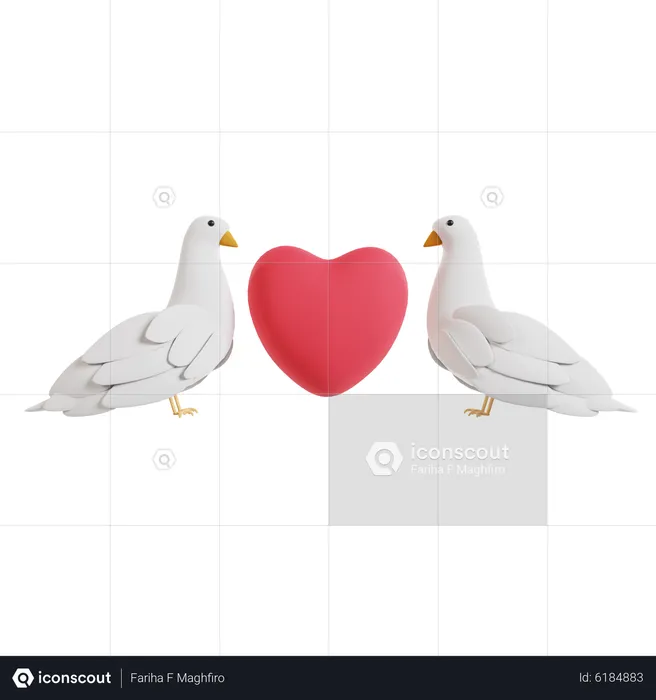 Doves With Heart  3D Icon