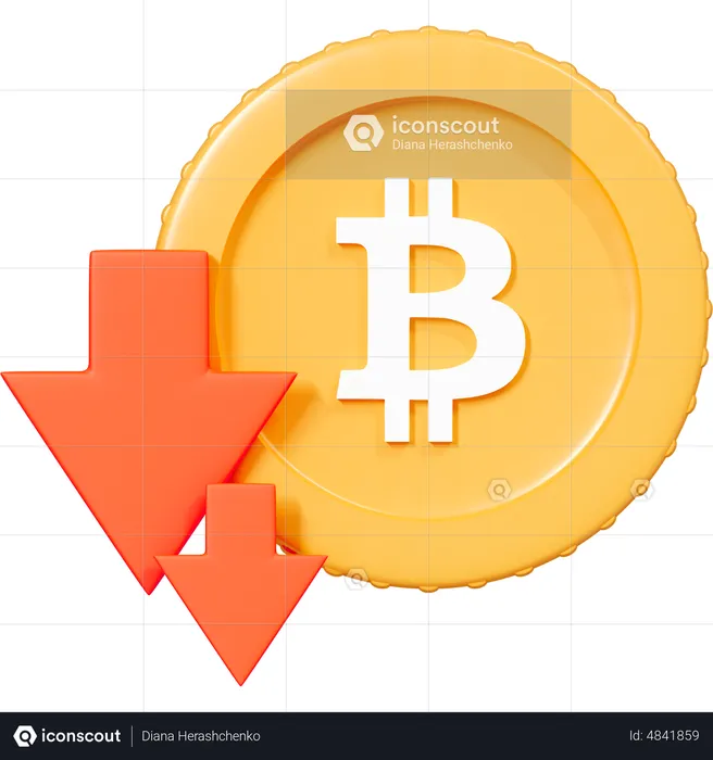 Downtrend And Falling Prices For Bitcoin  3D Icon