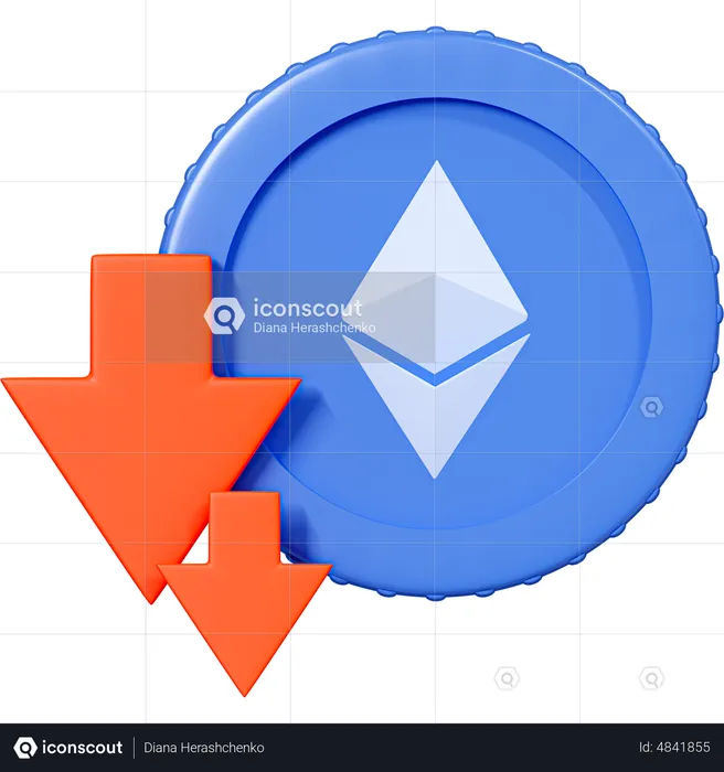 Downtrend And Falling Prices For Ethereum  3D Icon