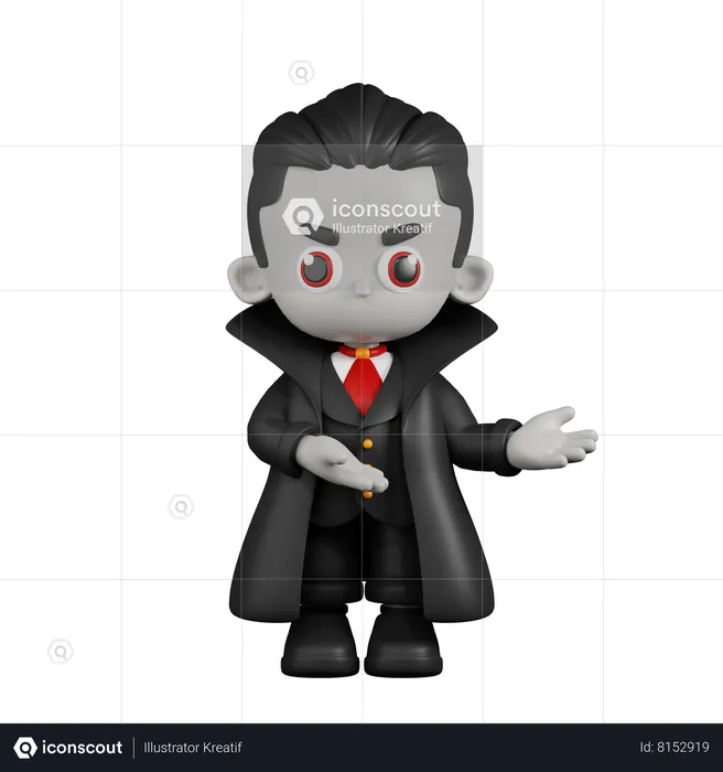 Vampiro Drácula apontando para algo  3D Illustration