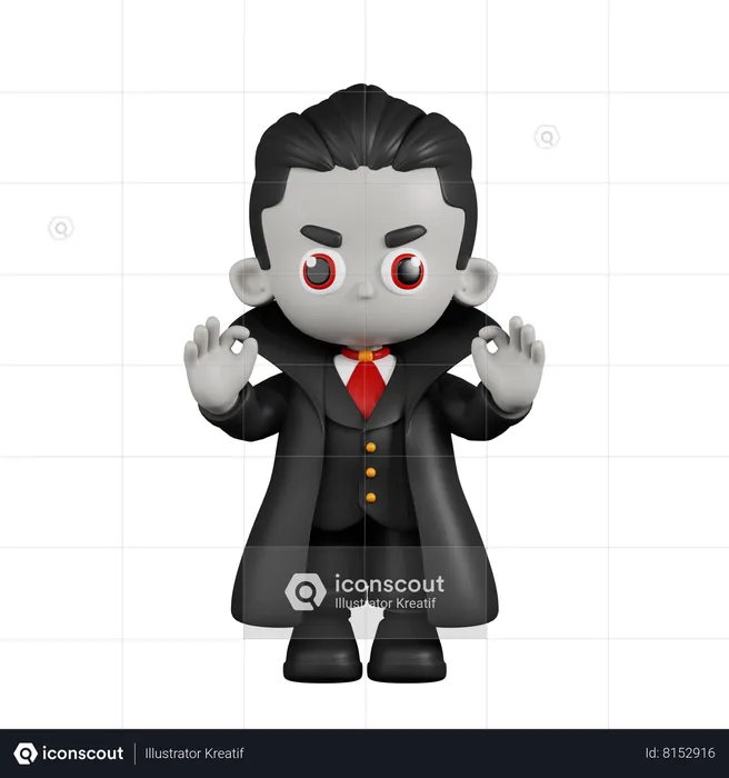 Vampiro Drácula dando gesto con la mano Ok  3D Illustration