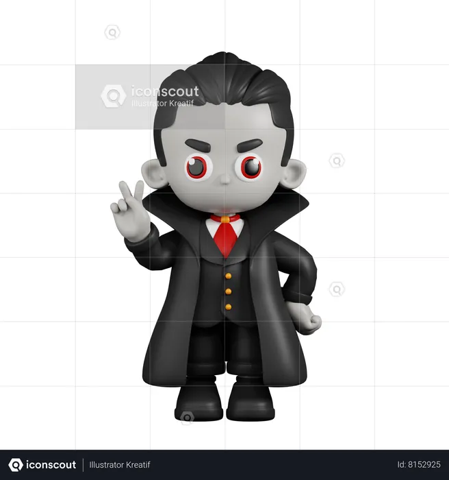 Vampiro Drácula mostrando sinal de paz  3D Illustration