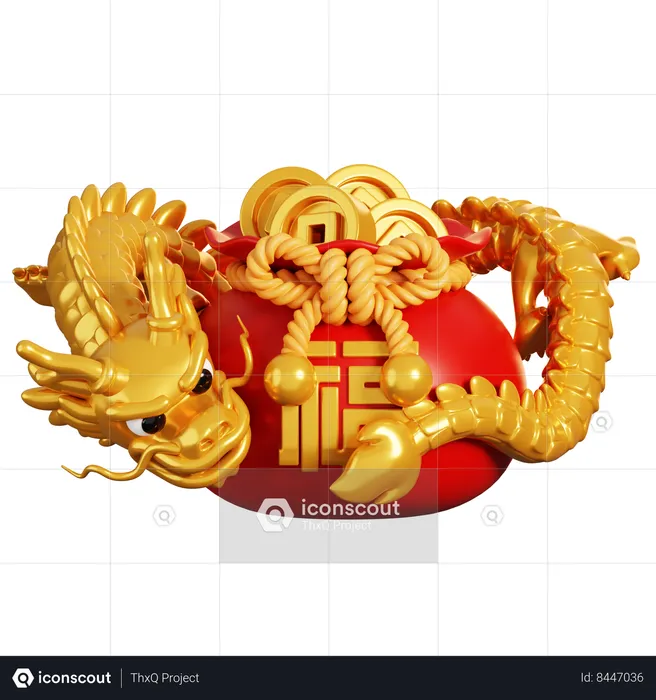 Dragon with Chinese Coin Bag  3D Icon