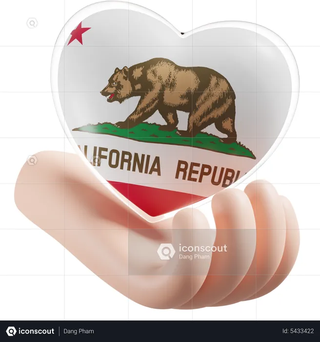 Soin des mains en forme de cœur avec drapeau de Californie Flag 3D Icon