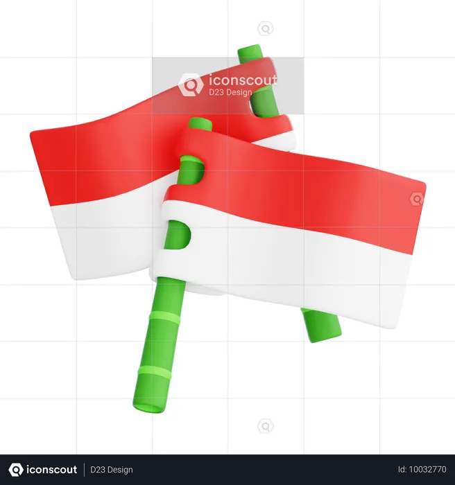 Drapeau indonésien sur les bambous  3D Icon