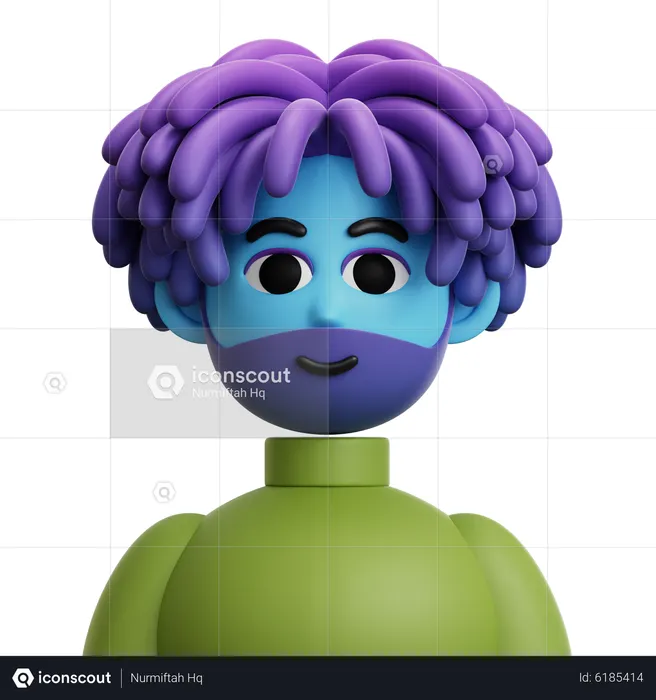 Dreadlocked Hair Man with Beard  3D Icon