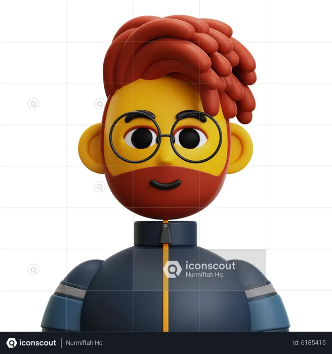 Dreadlocked Hair Man with Glasses  3D Icon