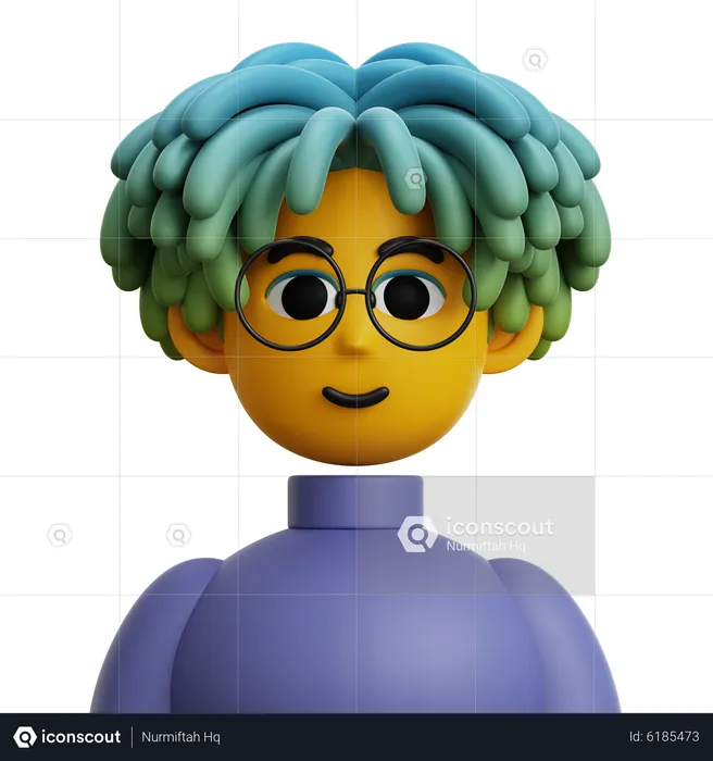 Dreadlocked Hair Man with Glasses  3D Icon