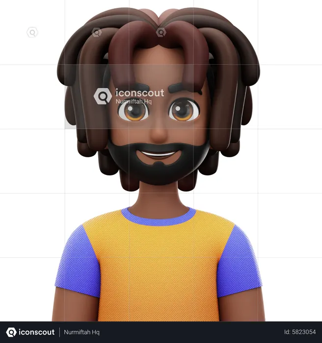 Dreadlocked Man with Beard  3D Icon