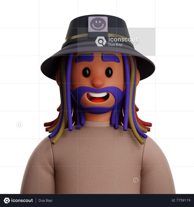 DREADLOCKED MAN WITH BUCKET HAT  3D Icon