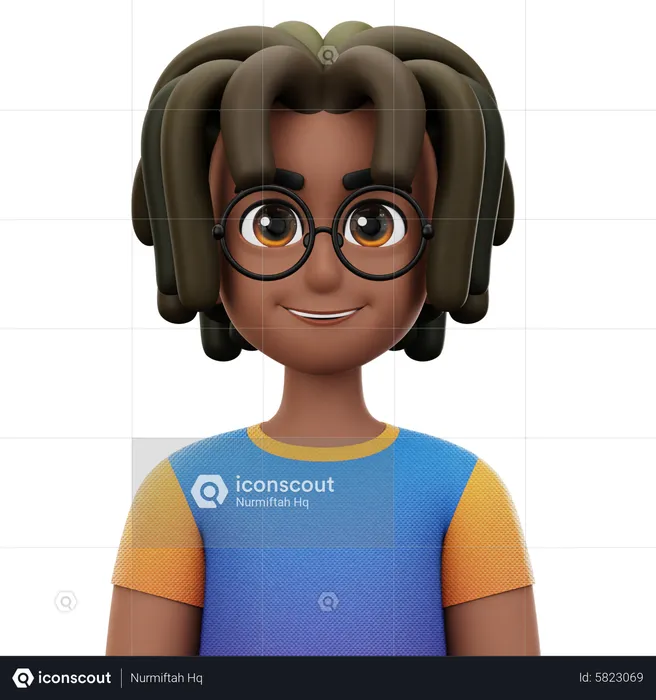 Dreadlocked Man with Glasses  3D Icon