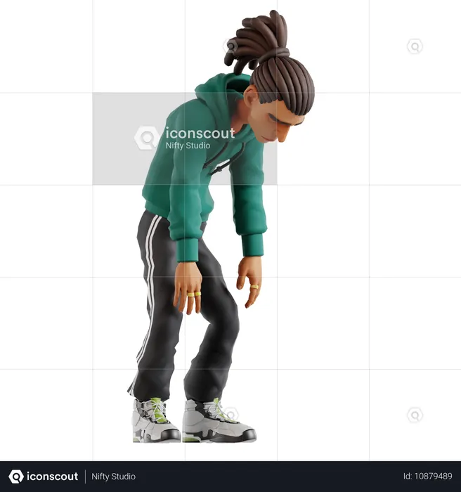 Homem com dreadlocks fazendo pose de cansado  3D Illustration