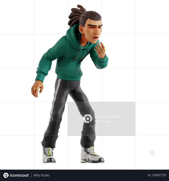 Homme aux dreadlocks réfléchissant tout en affichant une expression choquante  3D Illustration