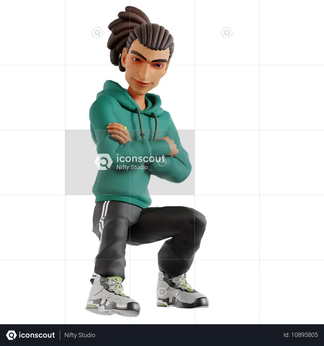 Homme aux dreadlocks en position assise  3D Illustration