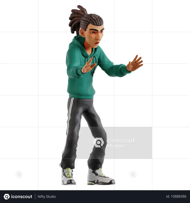 Homme aux dreadlocks prenant une pose effrayante  3D Illustration