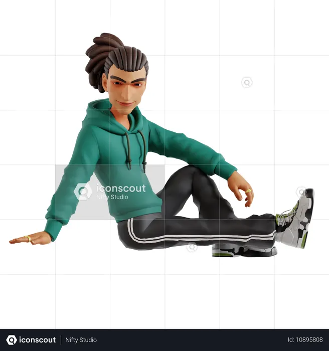 Dreadlocks Man Giving Sitting Pose  3D Illustration