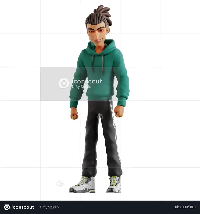 Dreadlocks Man Giving Standing Pose  3D Illustration