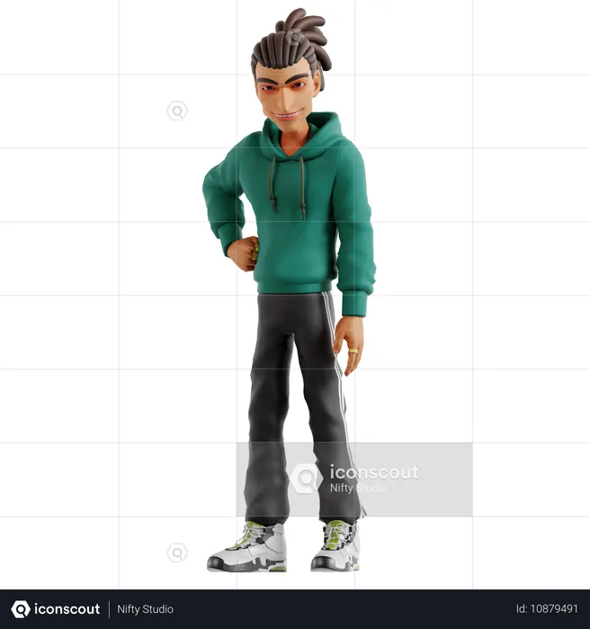 Dreadlocks man giving standing pose  3D Illustration