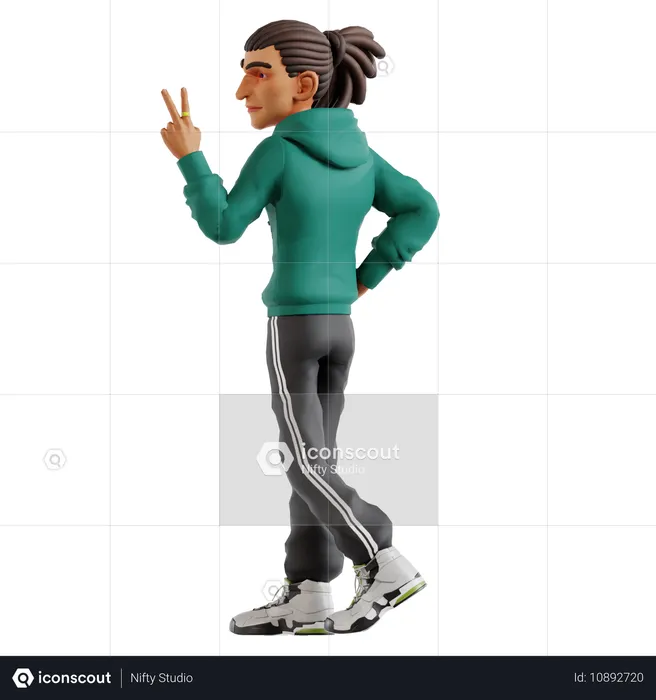 Dreadlocks Man Giving Victory Pose  3D Illustration