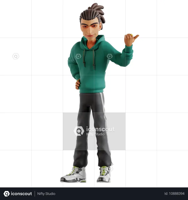 Dreadlocks man pointing left side  3D Illustration