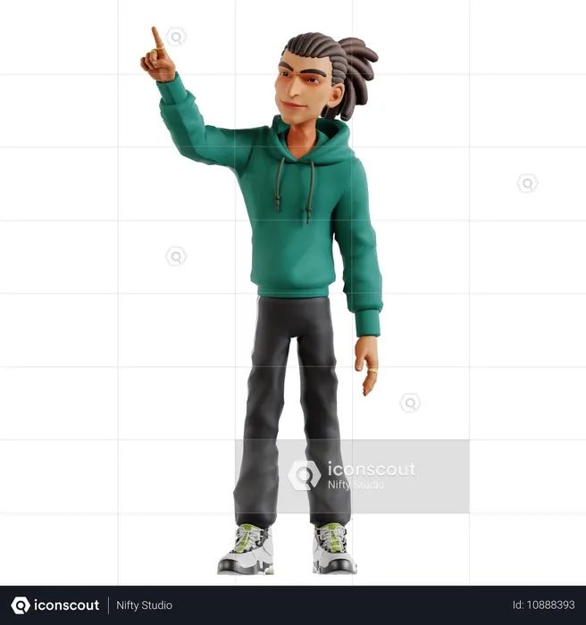 Dreadlocks man pointing up  3D Illustration