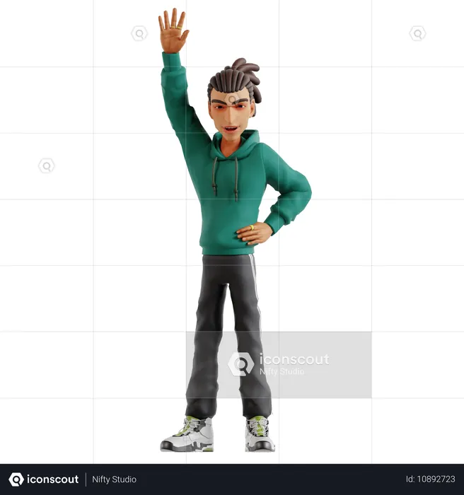 Dreadlocks Man Waving Hand  3D Illustration