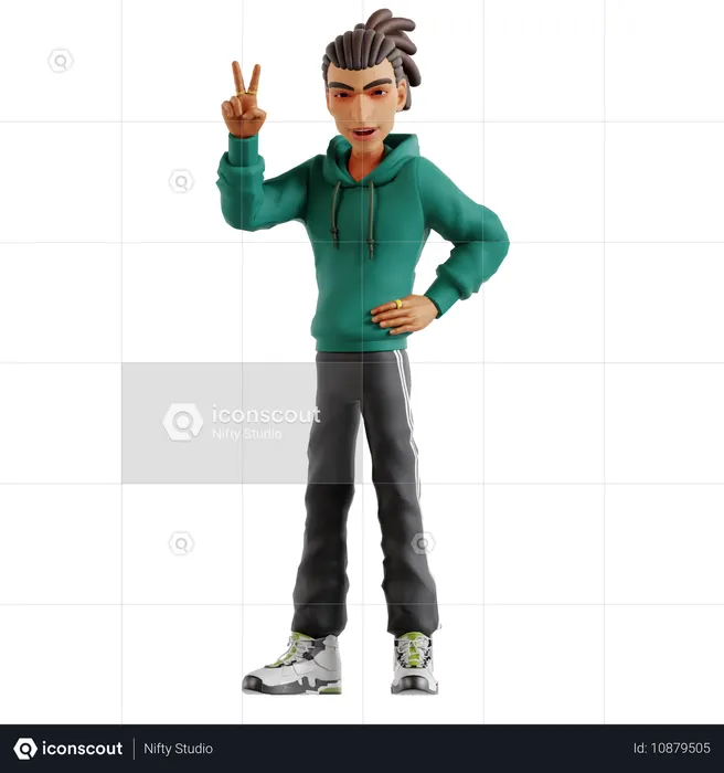 Mann mit Dreadlocks in Siegerpose  3D Illustration