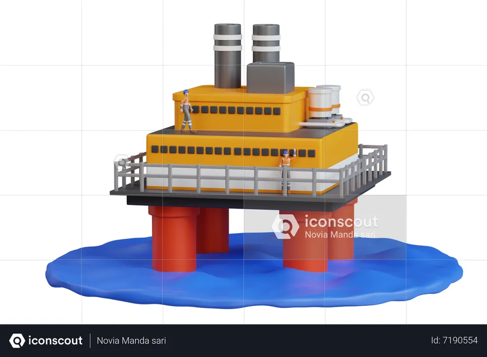 Drilling Offshore Oil Rig Platform  3D Illustration