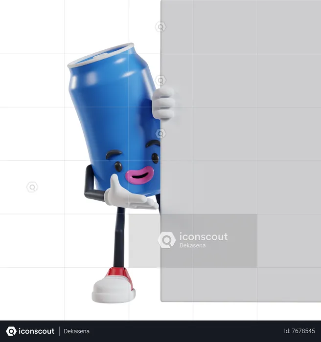 Drink can character peeks out from behind wall  3D Illustration