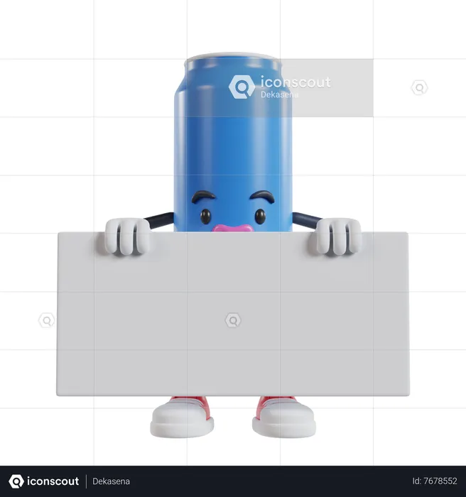 Drink can character standing and holding long white banner with two hands  3D Illustration