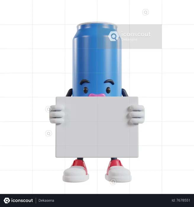 Drink can character standing and holding small white banner with two hands  3D Illustration